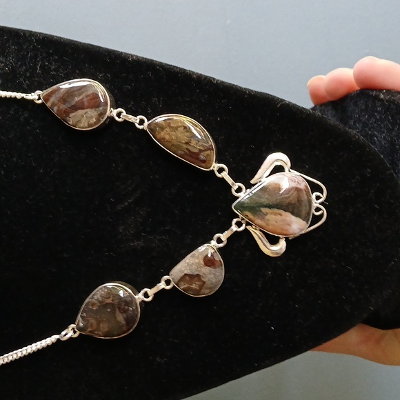 New Ocean Jasper & Turritella Agate 925 Silver Necklace. - Picture 1 of 15